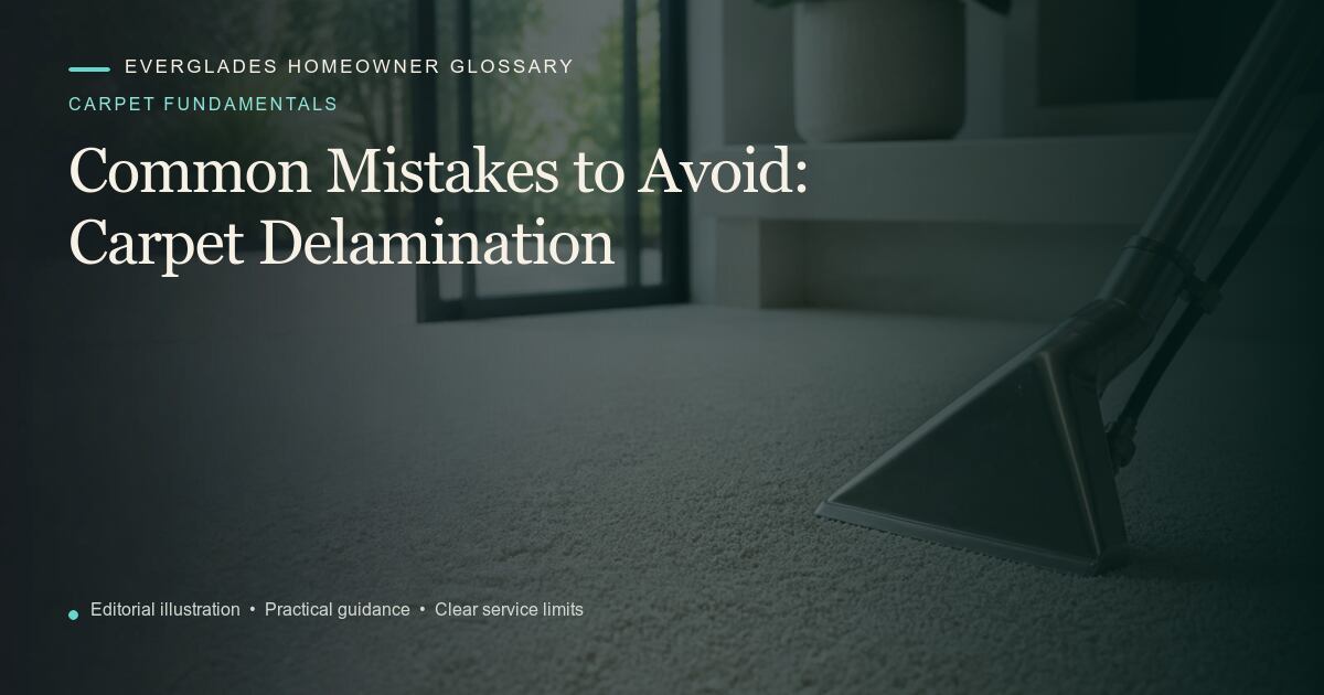 Editorial illustration for Carpet Delamination, part of the carpet fundamentals glossary.