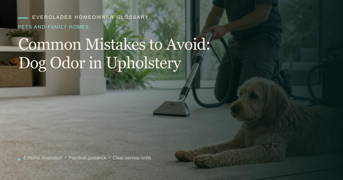Editorial illustration for Dog Odor in Upholstery, part of the pets and family homes glossary.