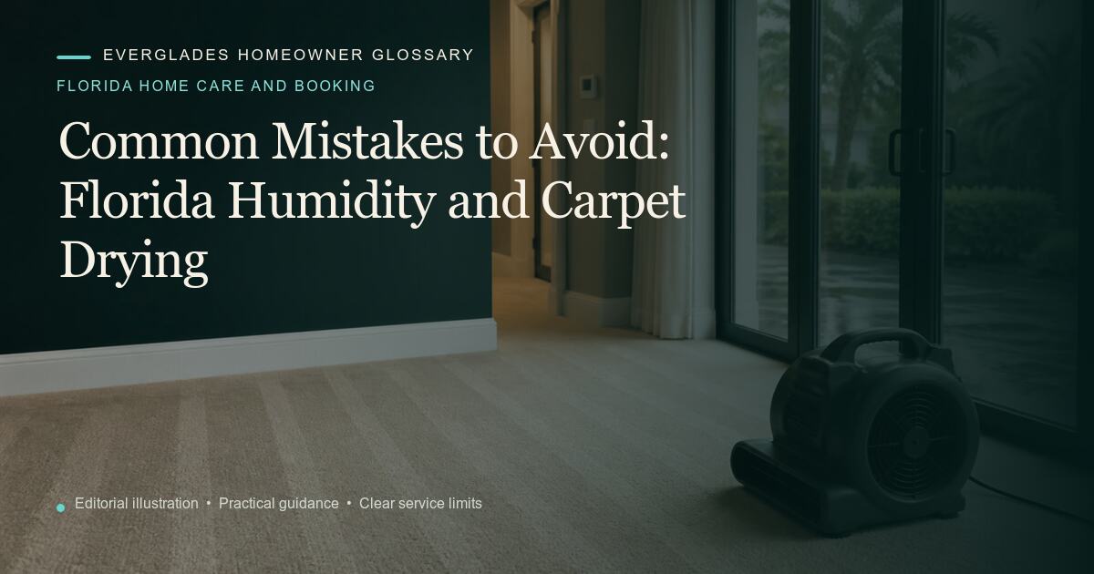 Editorial illustration for Florida Humidity and Carpet Drying, part of the florida home care and booking glossary.