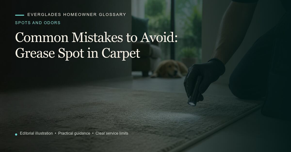 Editorial illustration for Grease Spot in Carpet, part of the spots and odors glossary.
