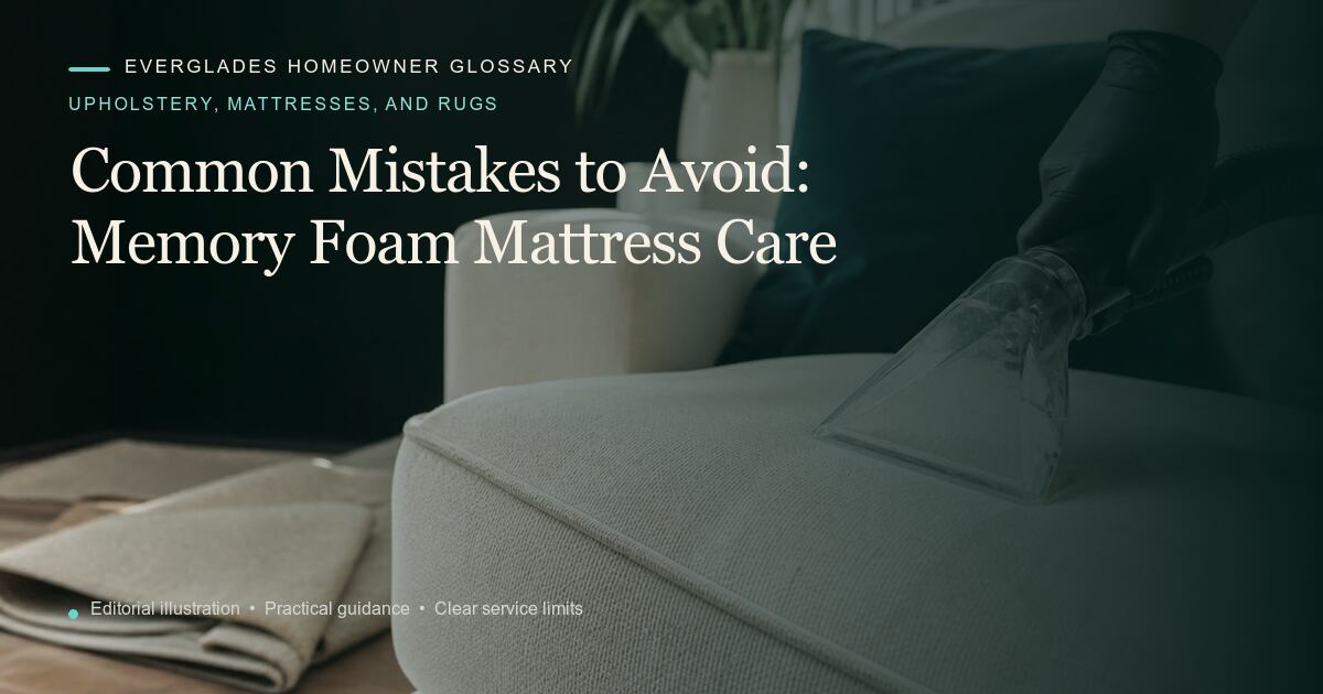 Editorial illustration for Memory Foam Mattress Care, part of the upholstery, mattresses, and rugs glossary.
