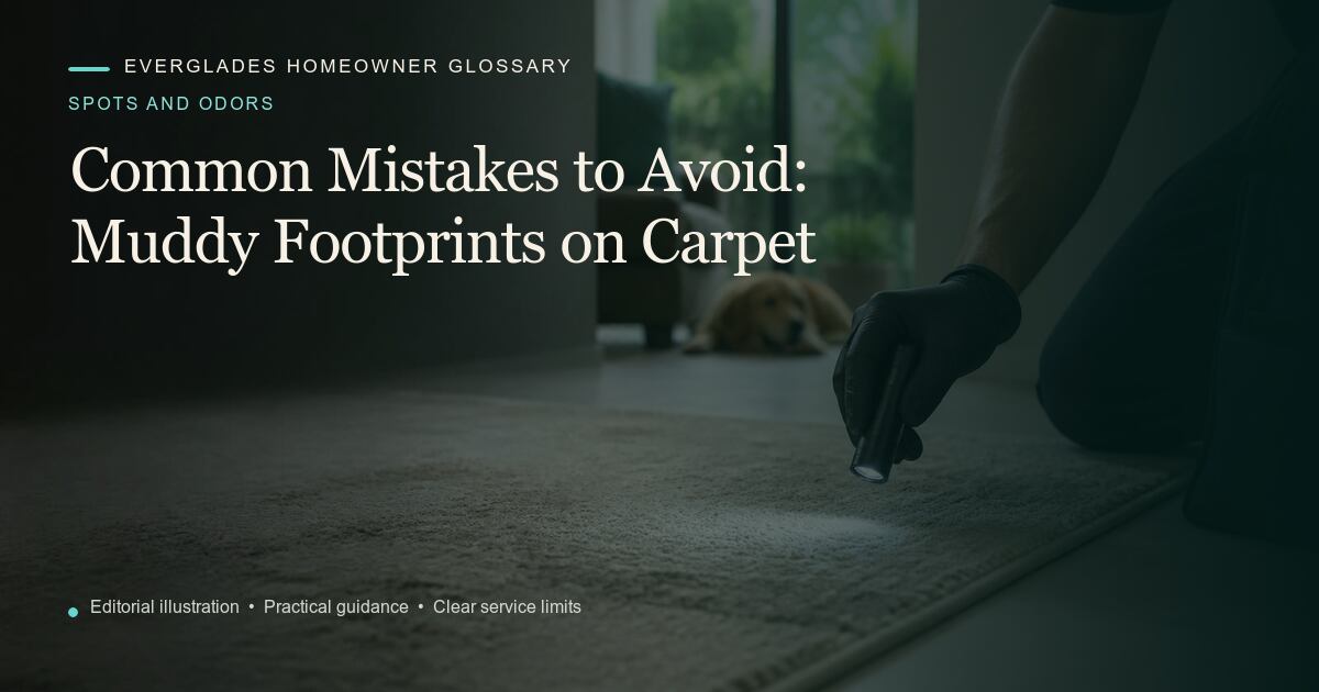 Editorial illustration for Muddy Footprints on Carpet, part of the spots and odors glossary.