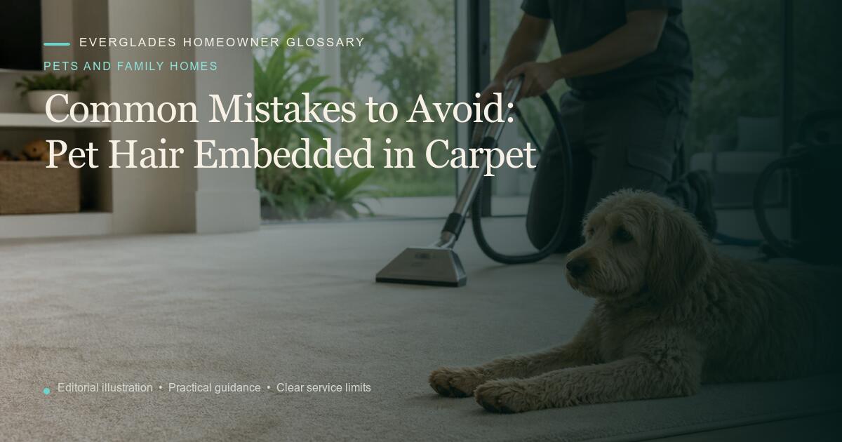 Editorial illustration for Pet Hair Embedded in Carpet, part of the pets and family homes glossary.