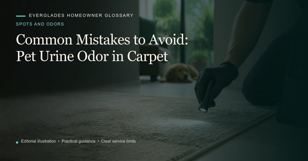 Editorial illustration for Pet Urine Odor in Carpet, part of the spots and odors glossary.