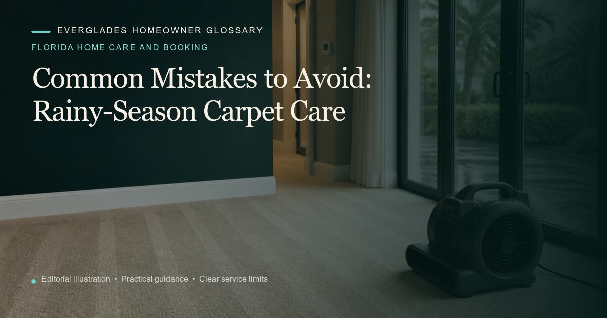 Editorial illustration for Rainy-Season Carpet Care, part of the florida home care and booking glossary.