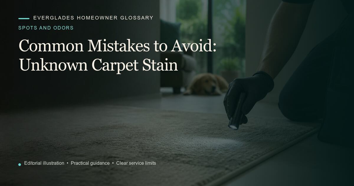 Editorial illustration for Unknown Carpet Stain, part of the spots and odors glossary.