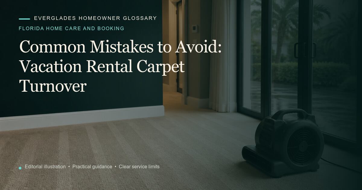 Editorial illustration for Vacation Rental Carpet Turnover, part of the florida home care and booking glossary.