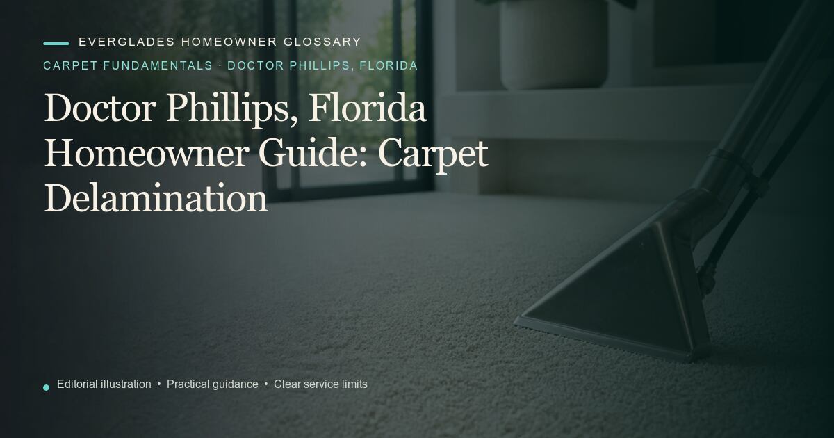 Editorial illustration for Carpet Delamination, part of the carpet fundamentals glossary for homeowners in Doctor Phillips, Florida.