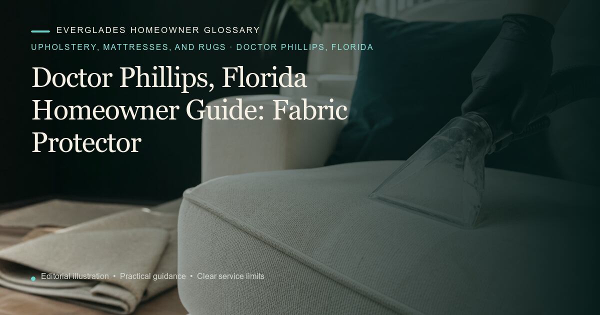 Editorial illustration for Fabric Protector, part of the upholstery, mattresses, and rugs glossary for homeowners in Doctor Phillips, Florida.