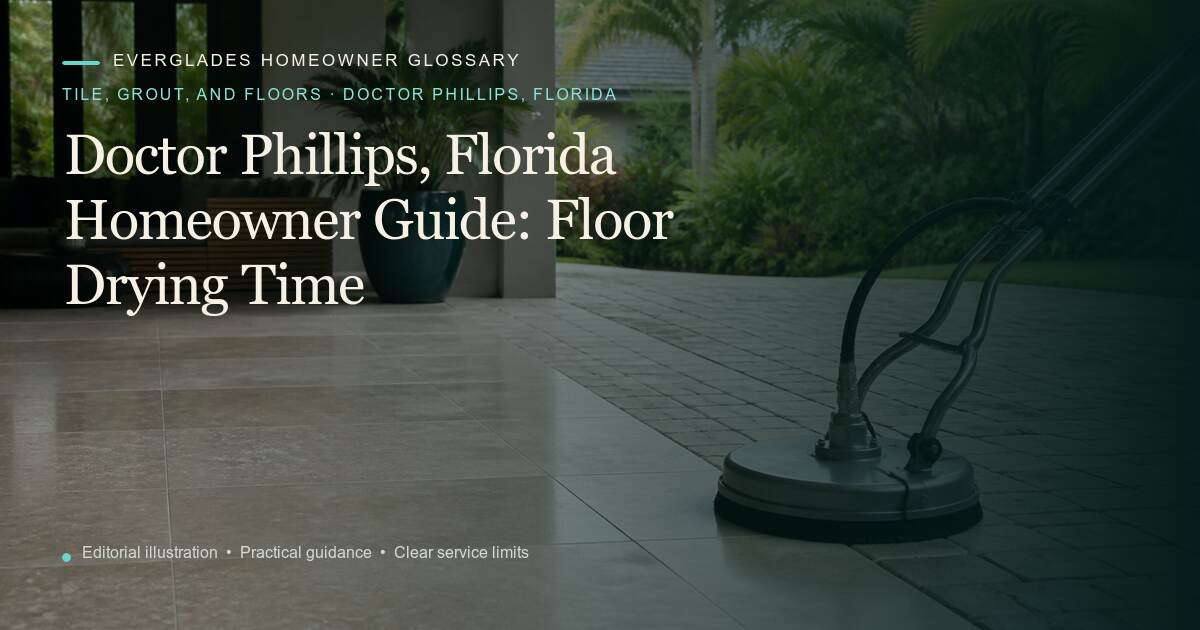 Editorial illustration for Floor Drying Time, part of the tile, grout, and floors glossary for homeowners in Doctor Phillips, Florida.
