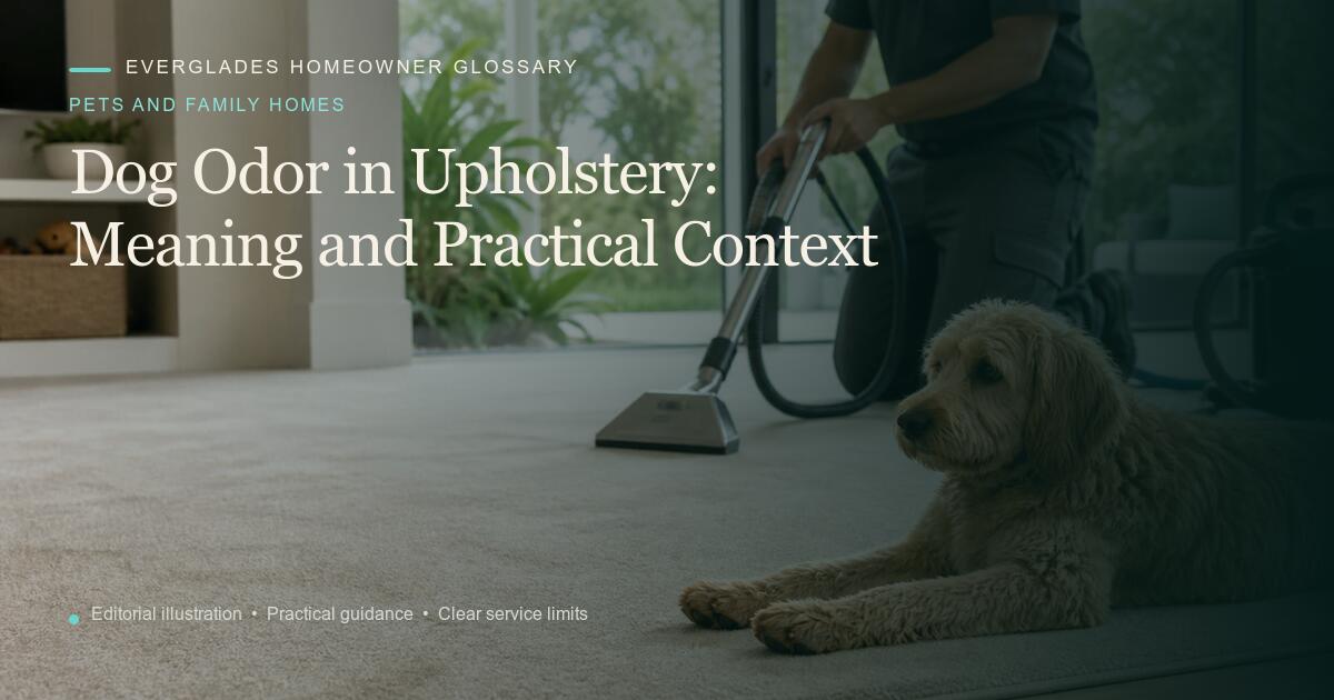 Editorial illustration for Dog Odor in Upholstery, part of the pets and family homes glossary.
