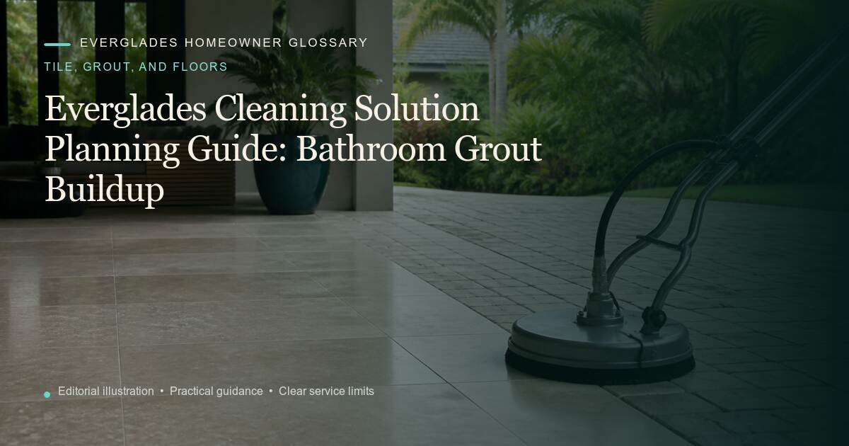 Editorial illustration for Bathroom Grout Buildup, part of the tile, grout, and floors glossary.