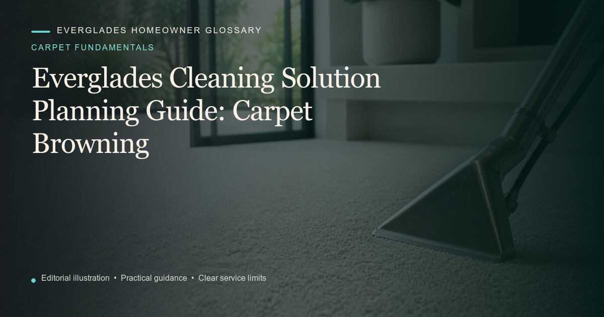 Editorial illustration for Carpet Browning, part of the carpet fundamentals glossary.