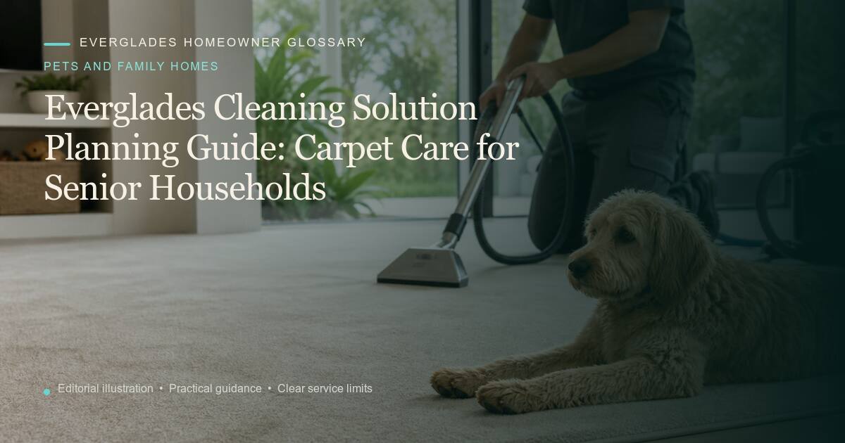 Editorial illustration for Carpet Care for Senior Households, part of the pets and family homes glossary.