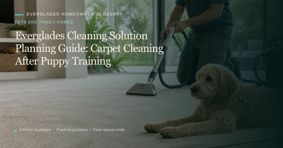 Editorial illustration for Carpet Cleaning After Puppy Training, part of the pets and family homes glossary.