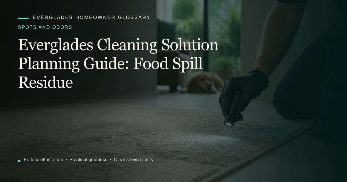 Editorial illustration for Food Spill Residue, part of the spots and odors glossary.