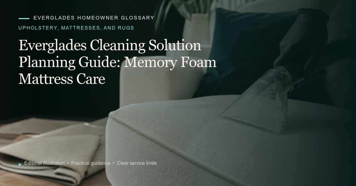 Editorial illustration for Memory Foam Mattress Care, part of the upholstery, mattresses, and rugs glossary.