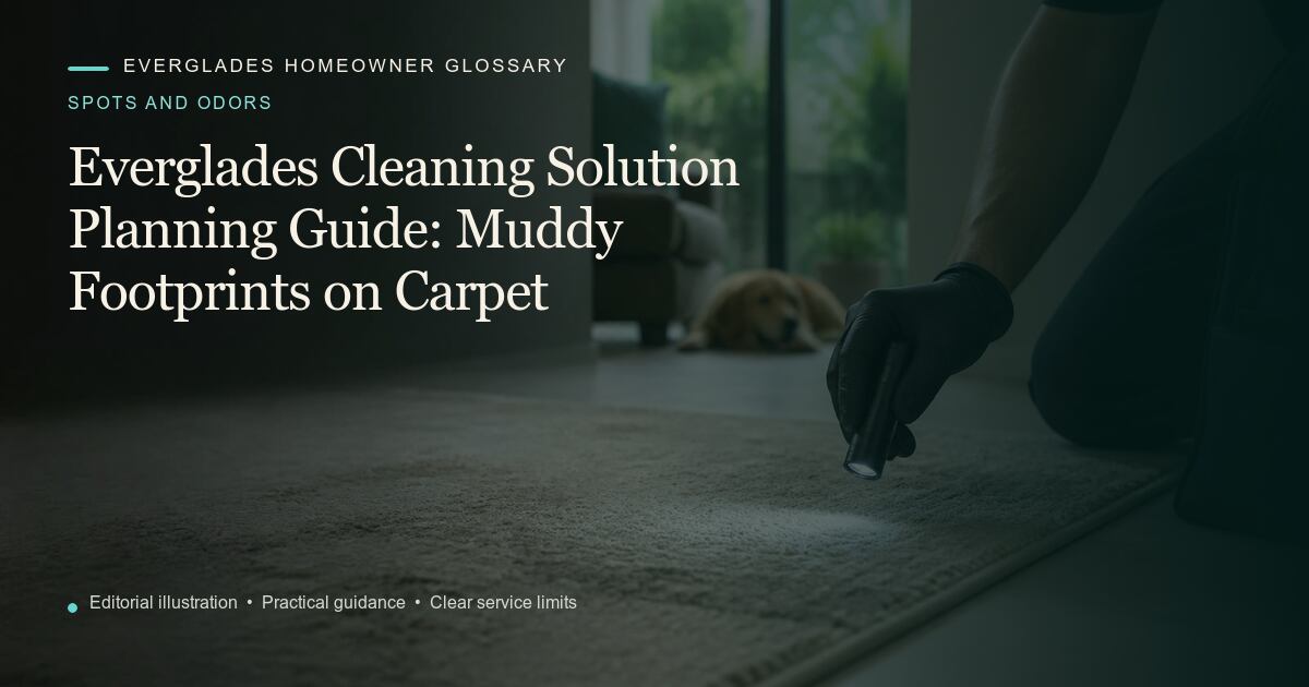 Editorial illustration for Muddy Footprints on Carpet, part of the spots and odors glossary.