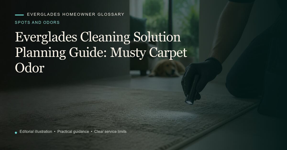 Editorial illustration for Musty Carpet Odor, part of the spots and odors glossary.