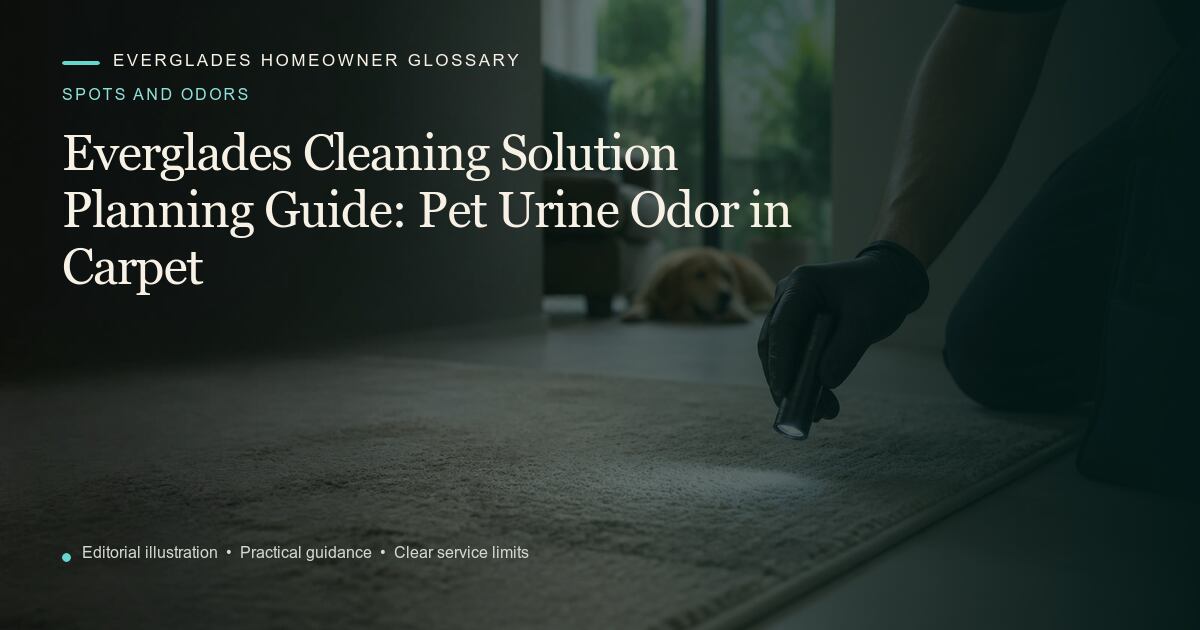 Editorial illustration for Pet Urine Odor in Carpet, part of the spots and odors glossary.