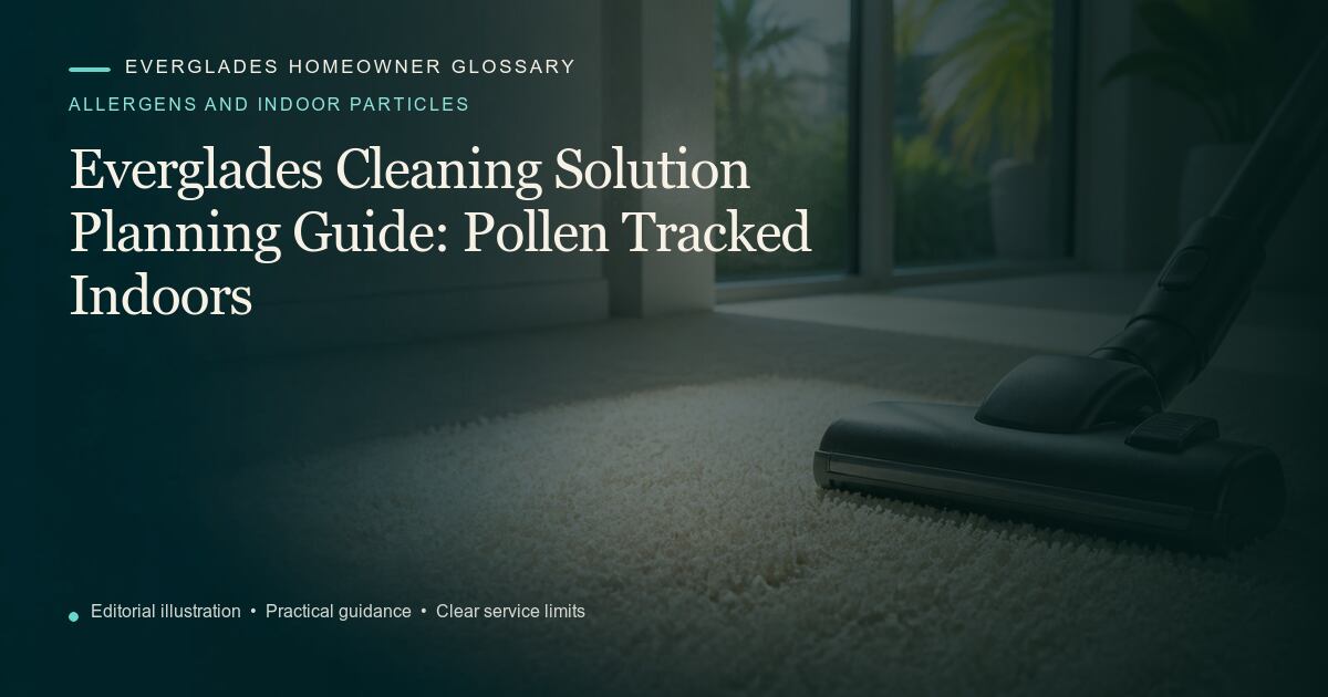 Editorial illustration for Pollen Tracked Indoors, part of the allergens and indoor particles glossary.