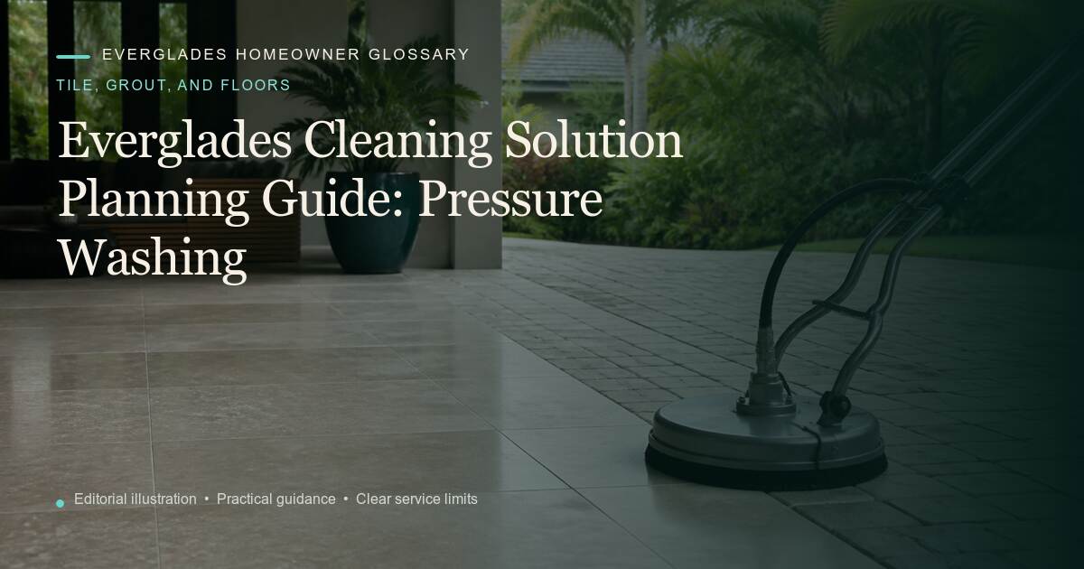 Editorial illustration for Pressure Washing, part of the tile, grout, and floors glossary.