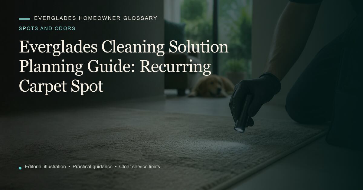 Editorial illustration for Recurring Carpet Spot, part of the spots and odors glossary.