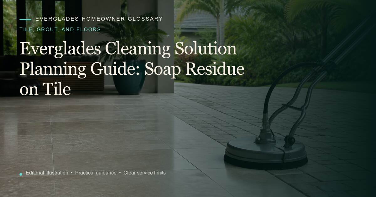 Editorial illustration for Soap Residue on Tile, part of the tile, grout, and floors glossary.