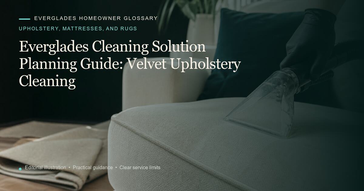 Editorial illustration for Velvet Upholstery Cleaning, part of the upholstery, mattresses, and rugs glossary.