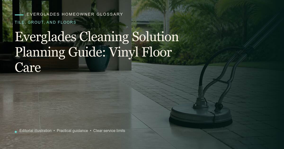 Editorial illustration for Vinyl Floor Care, part of the tile, grout, and floors glossary.