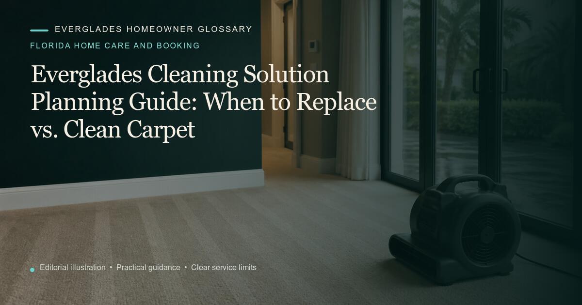 Editorial illustration for When to Replace vs. Clean Carpet, part of the florida home care and booking glossary.