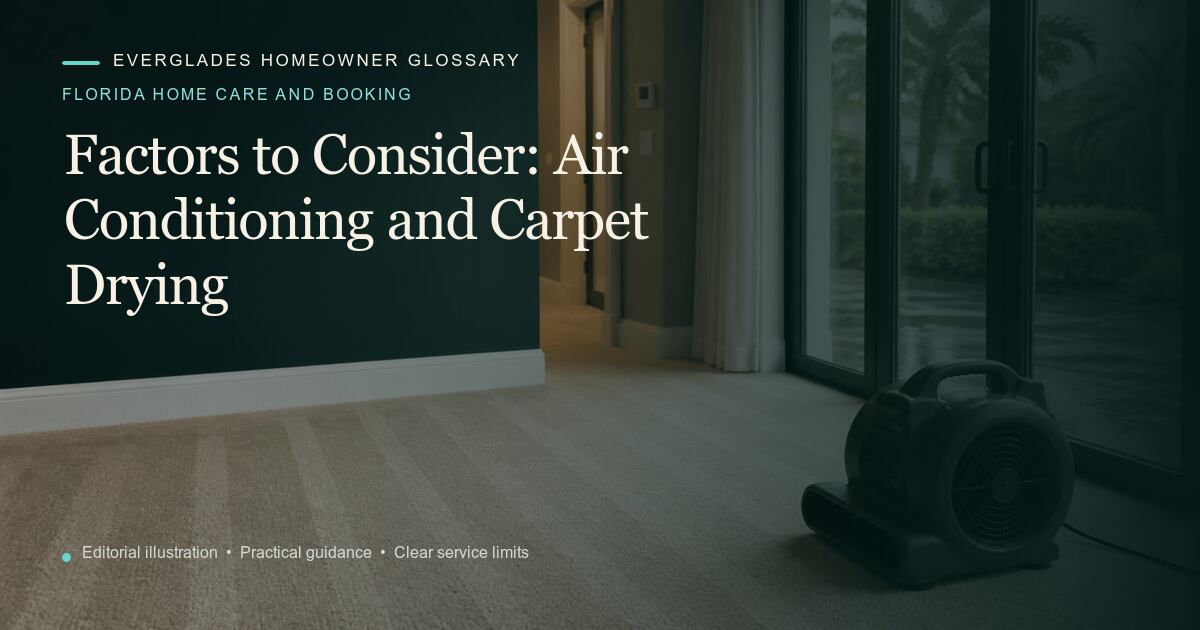 Editorial illustration for Air Conditioning and Carpet Drying, part of the florida home care and booking glossary.