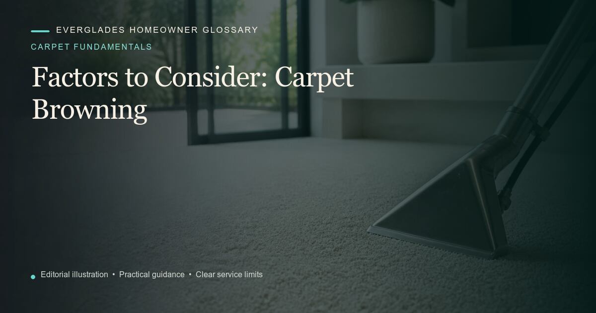 Editorial illustration for Carpet Browning, part of the carpet fundamentals glossary.