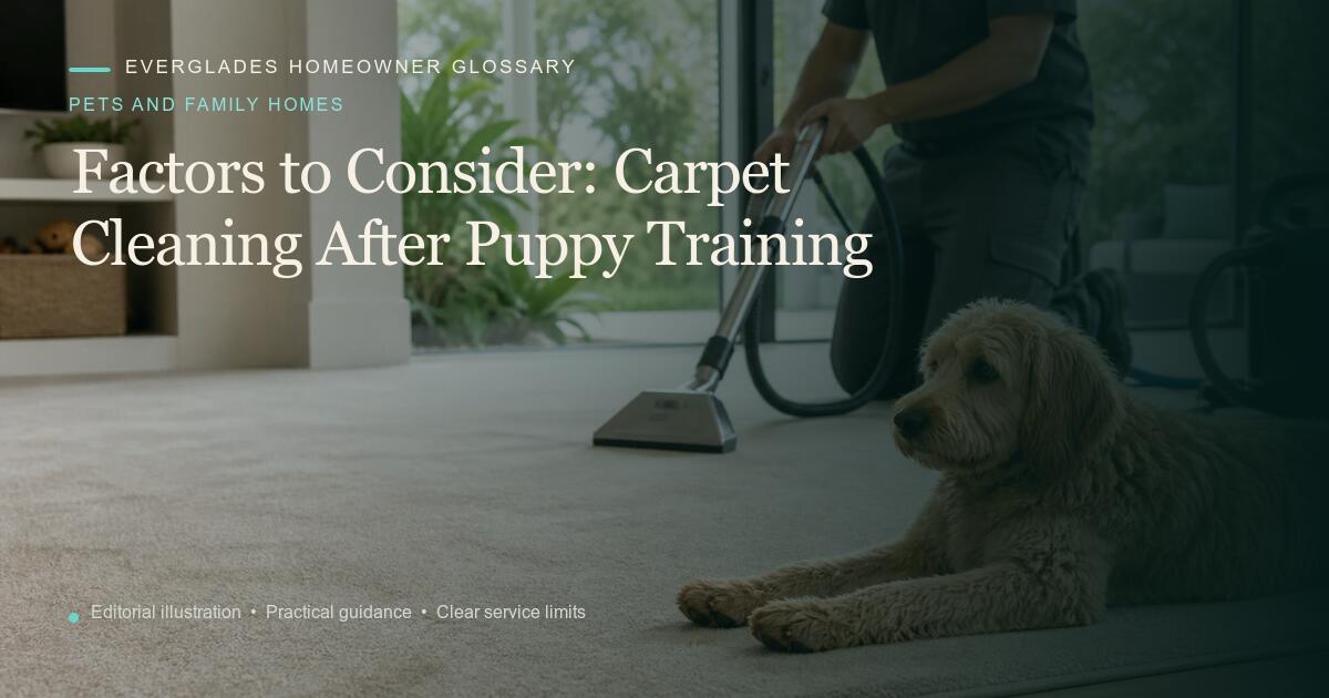 Editorial illustration for Carpet Cleaning After Puppy Training, part of the pets and family homes glossary.