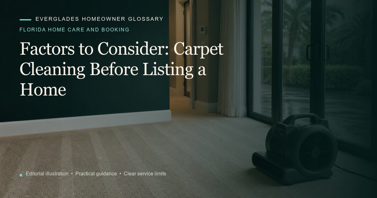 Editorial illustration for Carpet Cleaning Before Listing a Home, part of the florida home care and booking glossary.