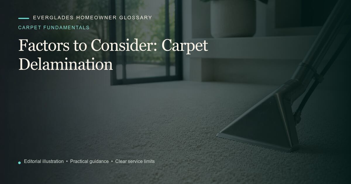 Editorial illustration for Carpet Delamination, part of the carpet fundamentals glossary.