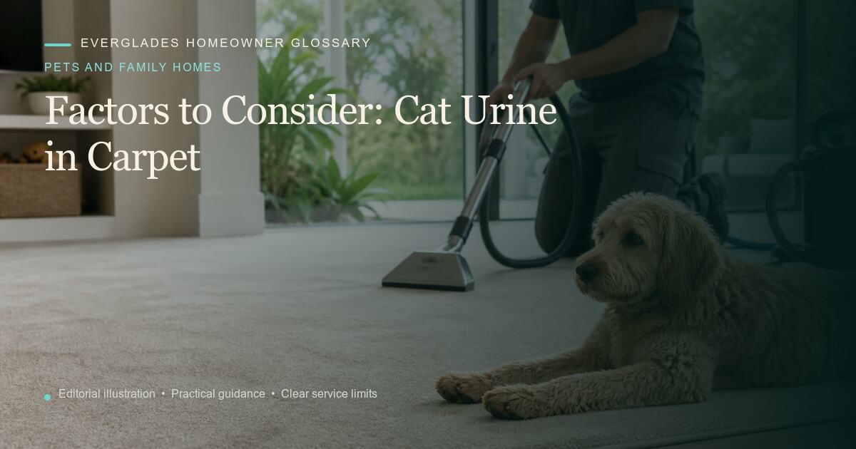Editorial illustration for Cat Urine in Carpet, part of the pets and family homes glossary.