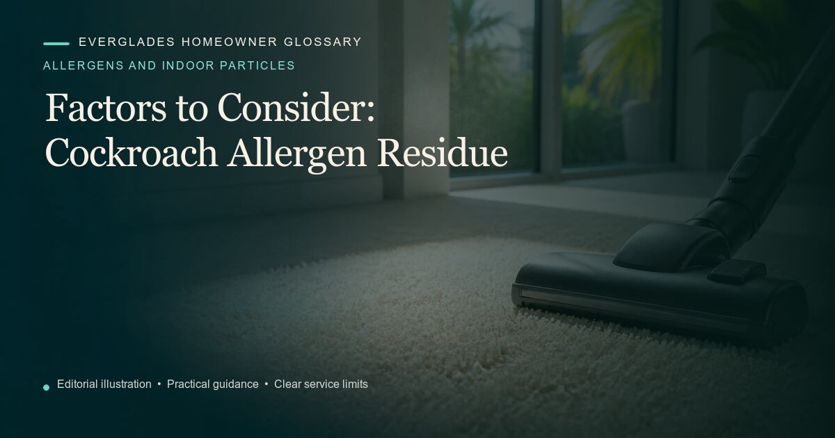 Editorial illustration for Cockroach Allergen Residue, part of the allergens and indoor particles glossary.