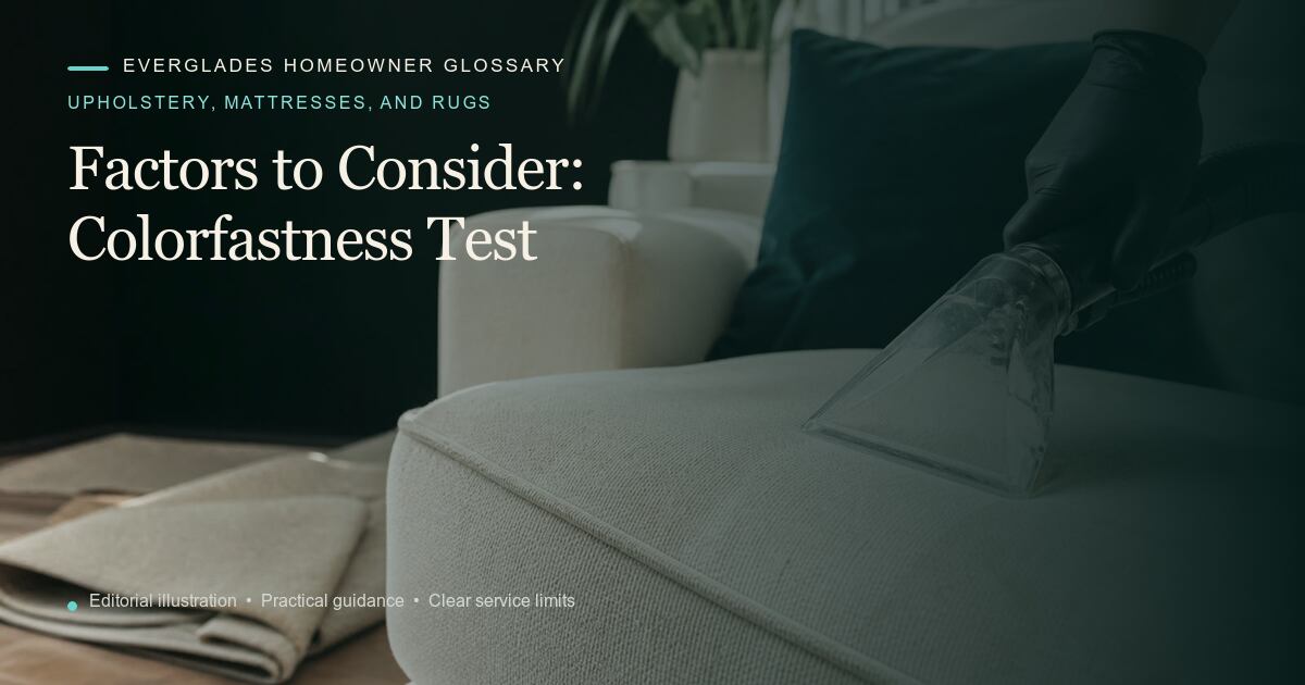 Editorial illustration for Colorfastness Test, part of the upholstery, mattresses, and rugs glossary.