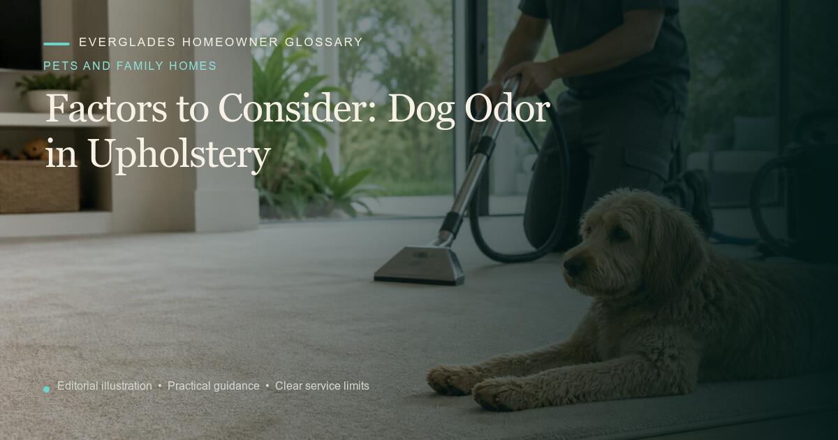 Editorial illustration for Dog Odor in Upholstery, part of the pets and family homes glossary.