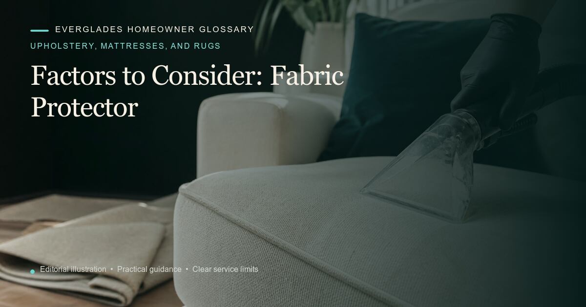 Editorial illustration for Fabric Protector, part of the upholstery, mattresses, and rugs glossary.