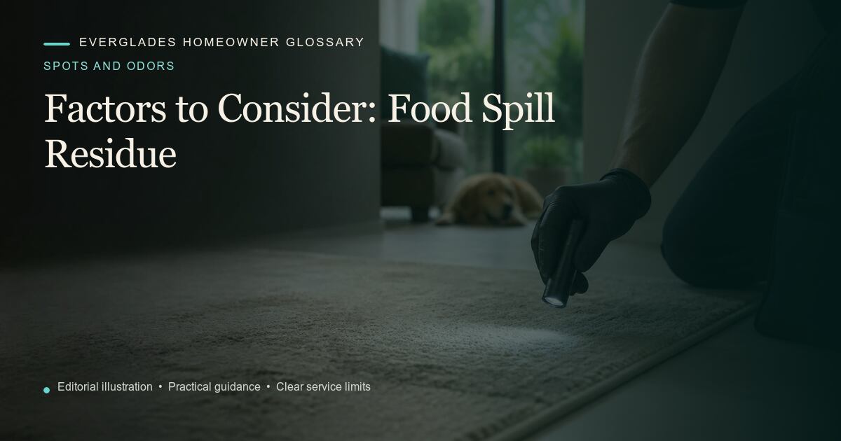 Editorial illustration for Food Spill Residue, part of the spots and odors glossary.