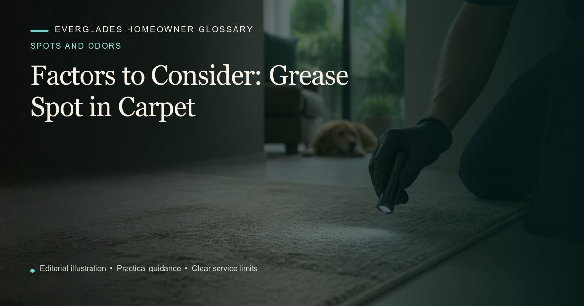 Editorial illustration for Grease Spot in Carpet, part of the spots and odors glossary.