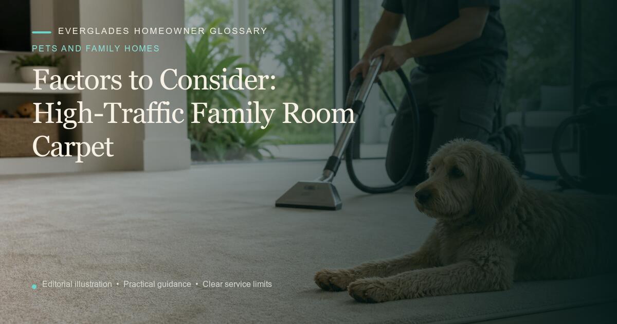 Editorial illustration for High-Traffic Family Room Carpet, part of the pets and family homes glossary.