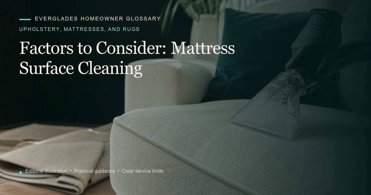 Editorial illustration for Mattress Surface Cleaning, part of the upholstery, mattresses, and rugs glossary.