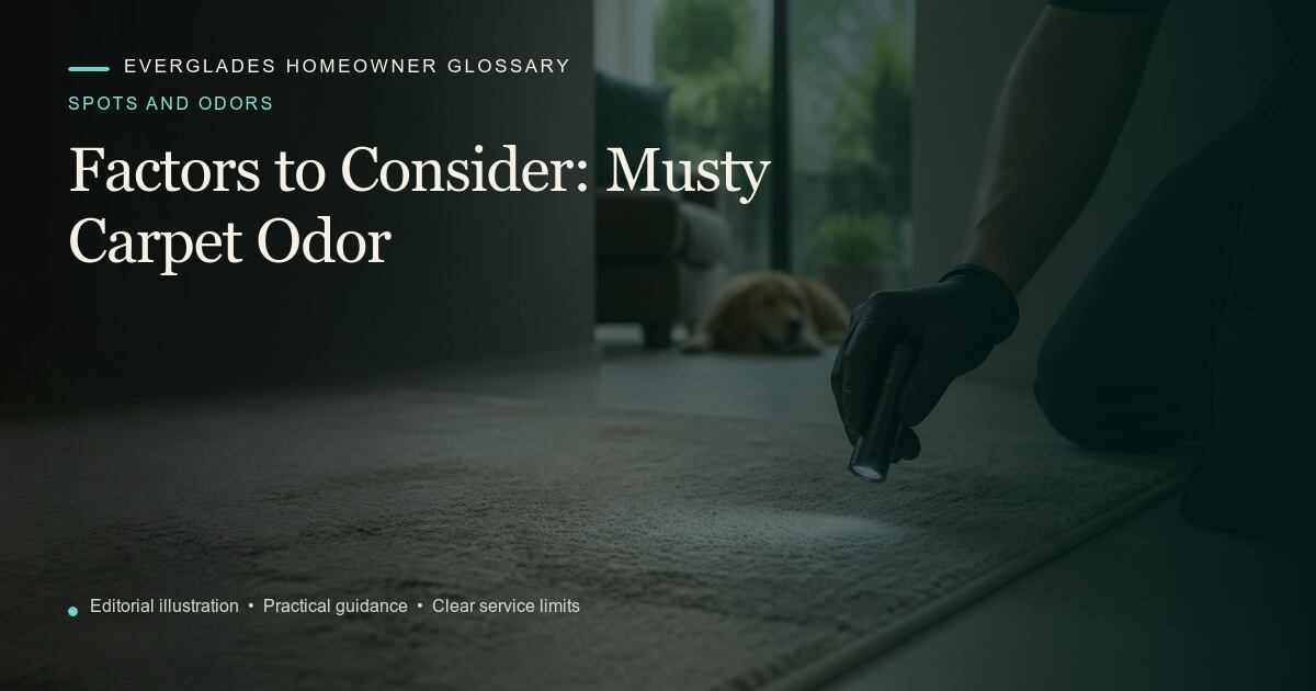 Editorial illustration for Musty Carpet Odor, part of the spots and odors glossary.