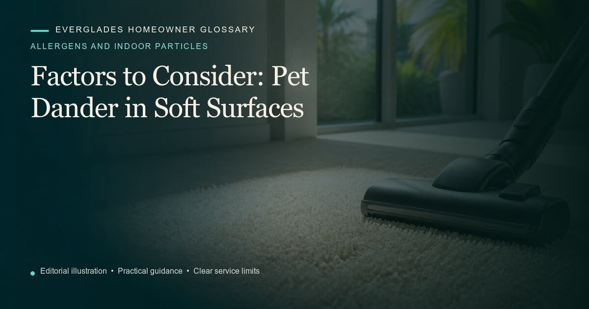 Editorial illustration for Pet Dander in Soft Surfaces, part of the allergens and indoor particles glossary.