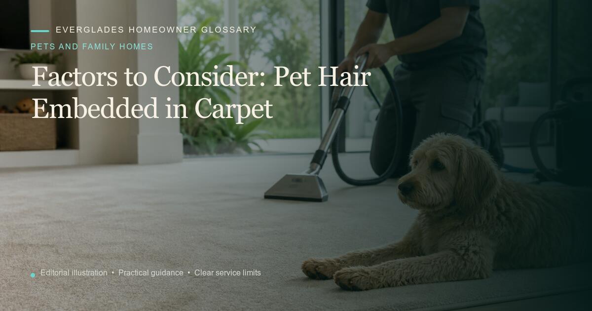 Editorial illustration for Pet Hair Embedded in Carpet, part of the pets and family homes glossary.