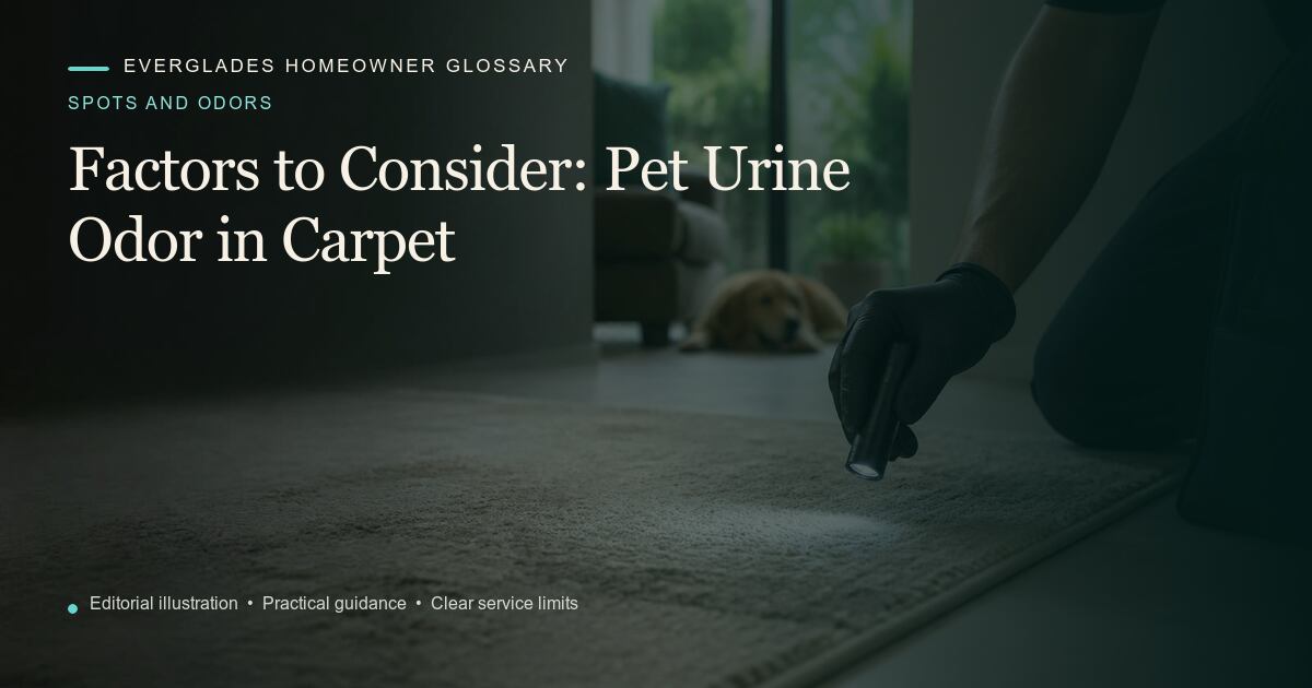 Editorial illustration for Pet Urine Odor in Carpet, part of the spots and odors glossary.