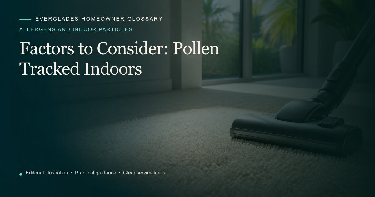 Editorial illustration for Pollen Tracked Indoors, part of the allergens and indoor particles glossary.